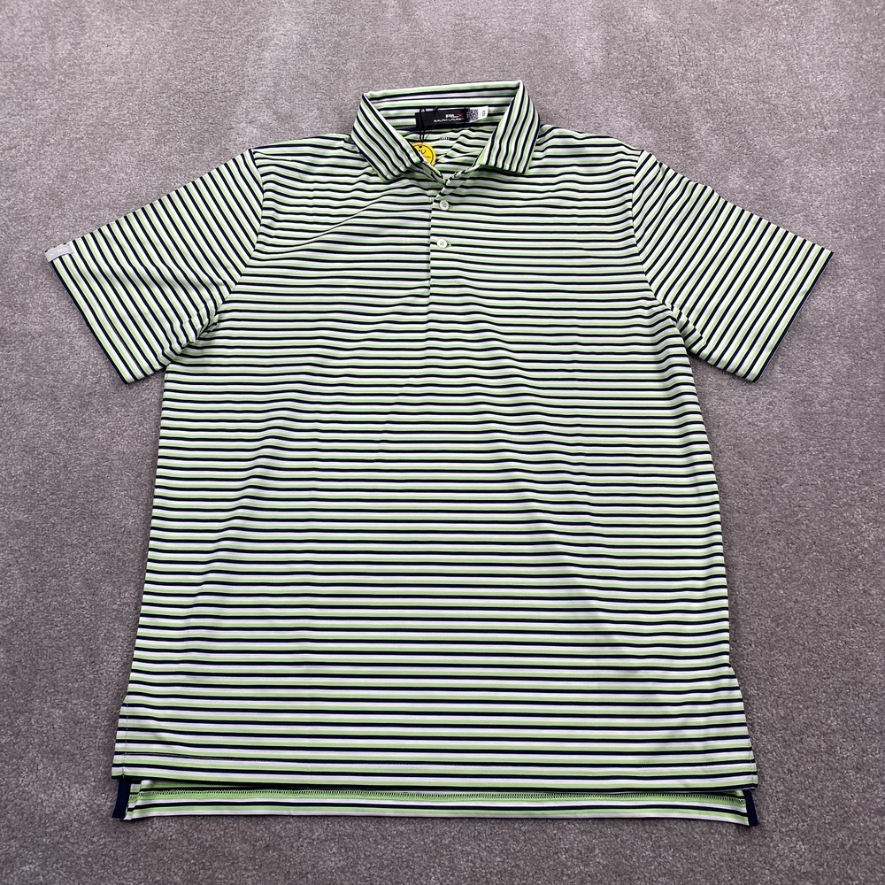 RLX Ralph Lauren UV Performance Striped Golf Polo Shirt Men's Size L Green Black